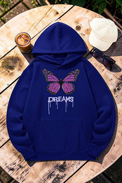 uyguntarz Unisex Dream Butterfly Printed Oversize Hoodie Hooded Sweatshirt