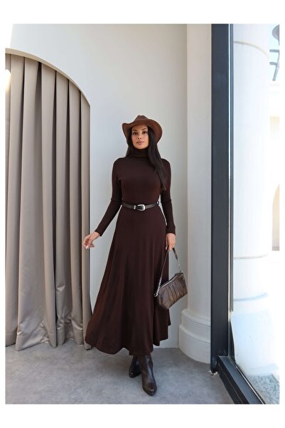 ESRAHELVACI High Collar Belted Long Knit Dress