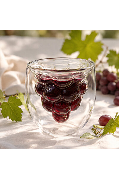 kitchen soft Çift Cidarlı Üzüm Salkımı Tasarımlı Cam Bardak 250 ml Kulpsuz So...