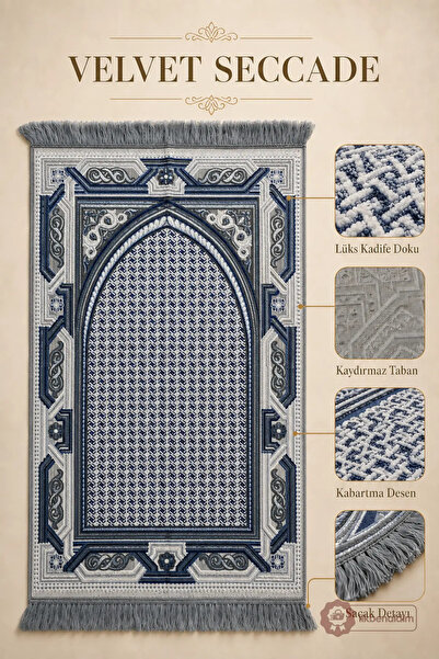İlkbenaldim İsmen Velvet Velvet Prayer Rug with Non-Slip Base and Embossed Pa...