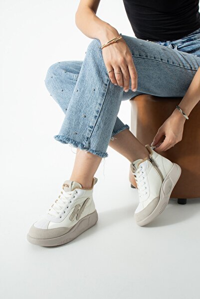 SEFERİ Women's White Lace-Up Comfortable Sports Shoes