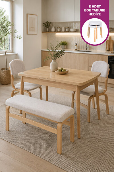 VİLİNZE Ege Sandalye Ve Bank Avanos Ahşap Mdf Mutfak Masası Takımı - 70x120 Cm