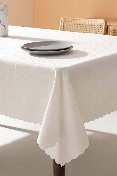 Rivaİstanbul White Drop Pattern Stain-Resistant Tablecloth 160X220 cm