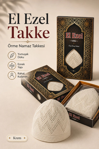 İlkbenaldim El Ezel Knitted Prayer Cap – Cream Men's Prayer Cap |   12-Pack