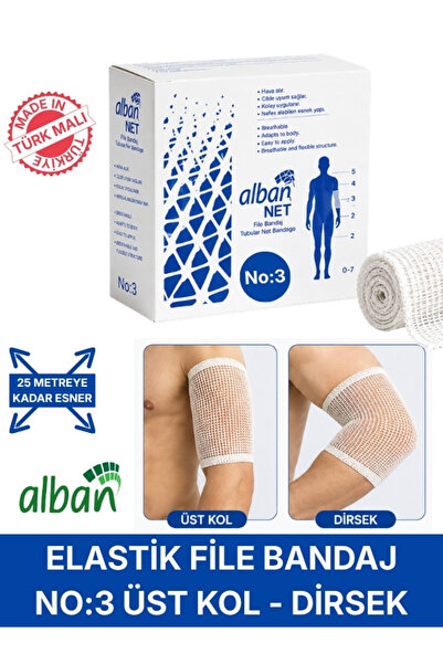 Alban Elastik File Bandaj, No:3 Üst Kol ve Dirsek, Esnetince 25m'ye Kadar Uza...