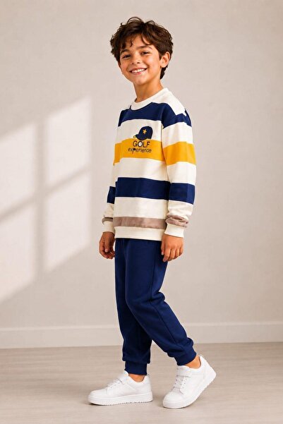 Pina Kids Boys' Striped Patterned School Daily Tracksuit Set Esf7036