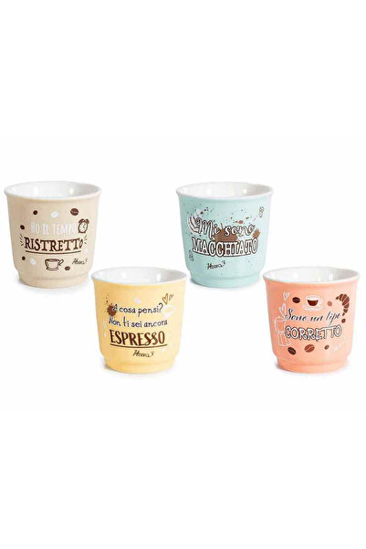 Decorer Set de 4 cești de cafea din porțelan multicolor, Ø 6 cm x 6 H, 90 ml