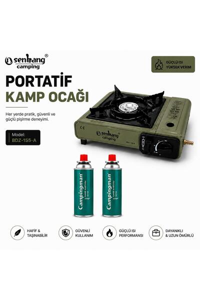 tub shop Tekli Portatif Ocak YEŞİL +2 ADET KARTUŞ TÜP