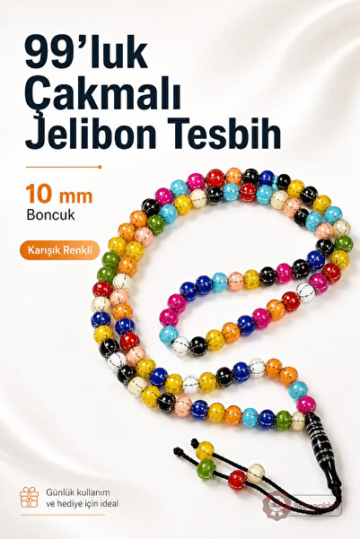 İlkbenaldim 99'lu Çakmalı Jelibon Tesbih 10 mm – Karışık Renkli Hediyelik Tesbih