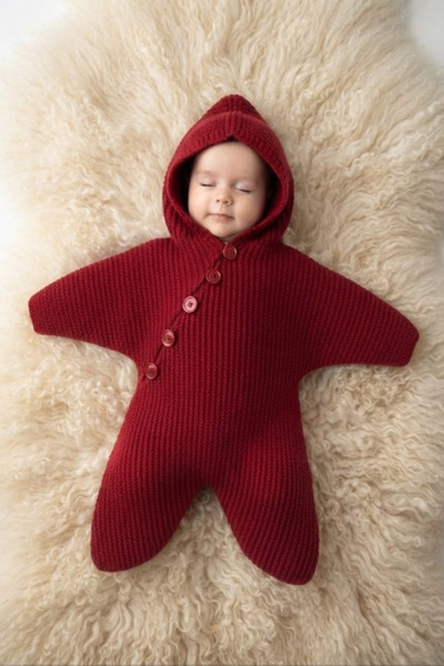 Meriç bebe Star Figured Seamless Hooded Unisex Knitwear Baby Romper 0-6 Months