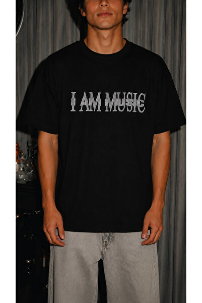 EVIus Tricou oversize cu imprimeu I AM MUSIC și guler tip crew neck