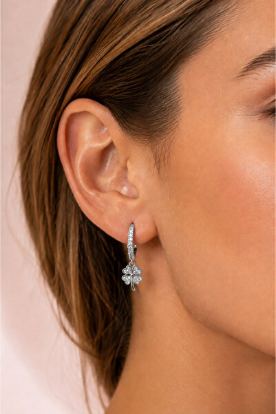 Sacce Scarves&Accessories Silver Color Zircon Stone Four-Leaf Clover Charm Ho...
