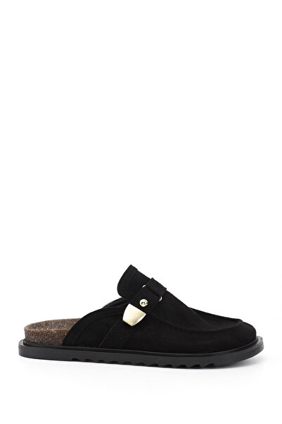 GÖNDERİ(R) Women's Black Suede Buckled Casual Slipper
