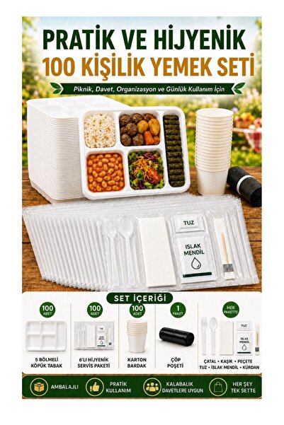 figanlar ambalaj FGN 5 Bölmeli Köpük Tabildot Kullan At Piknik Yemek Seti 6’l...
