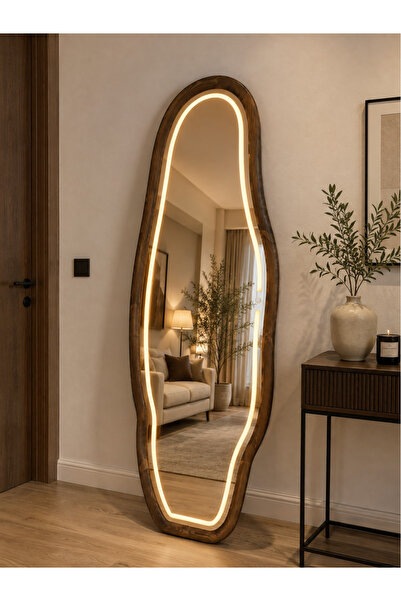 EFFE YAPI DEKOR LEDLİ DOĞAL AHŞAP ÇERÇEVELİ 180X60 CM ( CEVİZ ) ASİMETRİK AYA...