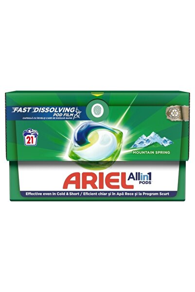 Ariel Capsule All in One, Mountain Spring, detergent automat de rufe, 21 bucăți