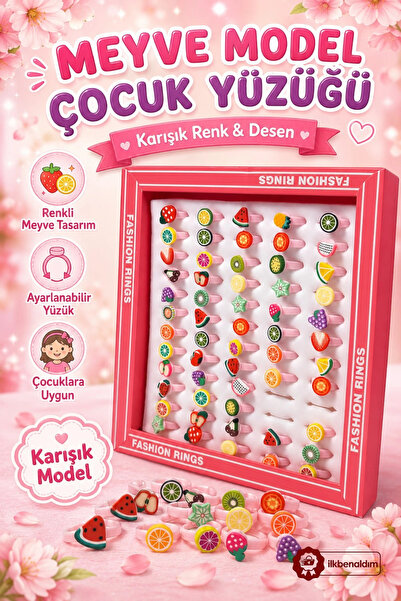 İlkbenaldim 60 Pieces of Mixed Patterned Children's Rings Adjustable Colorful...