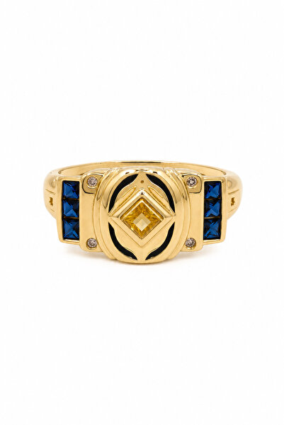 Jack Ferrero Yellow Color Blue and Transparent Stone Detailed Geometric Patte...