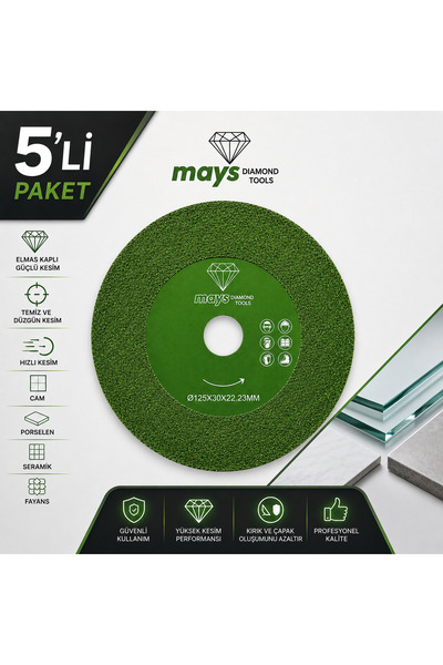 125 mm Porselen Seramik Cam Fayans Kesici Elmas Testere Disk 5'li Paket – 22.23 mm Profesyonel Kesim Diski