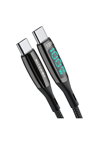 BlitzWolf Cablu USB-C la USB-C BW-TC23, cu afisaj, 100 W, 0,9 m (negru)