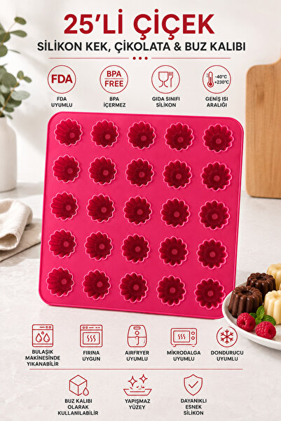 Stork 25 Cavity Flower Shape Silicone Cake Mold 5X5 Array Pink Chocolate Ice ...