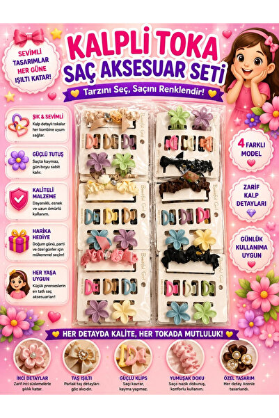 İlkbenaldim Girl's Hair Clip Accessory Set with Heart and Flower Details – Mi...