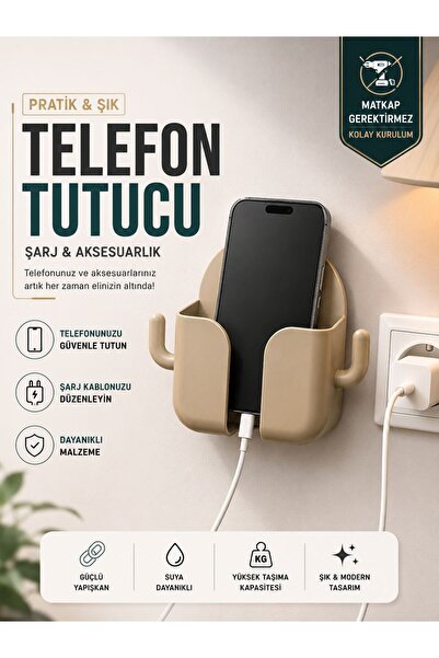 QesQin Duvara Yapışan Telefon Tutucu Şarjlık Kablo Düzenleyici Çok Amaçlı Telefon Standı