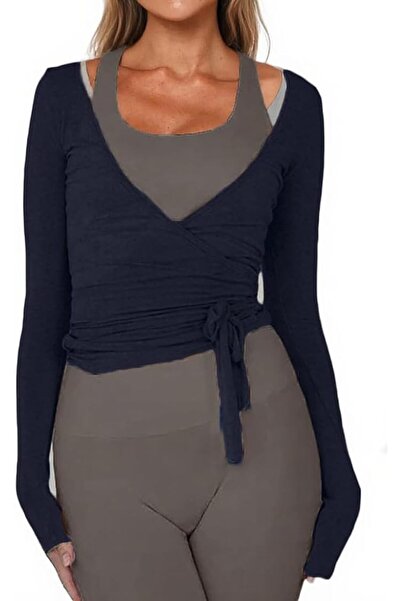 GENERAL Y2K Wrap Top Long Sleeve Blouse for Women Ballet Yoga Practice
