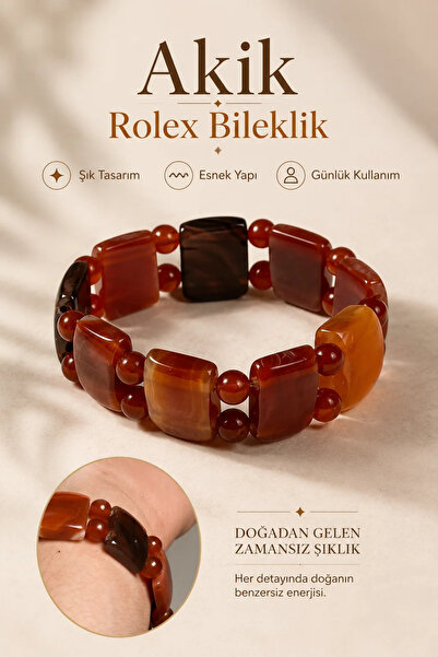 İlkbenaldim Classic Agate Model Bracelet – Flexible Bracelet with Natural Aga...