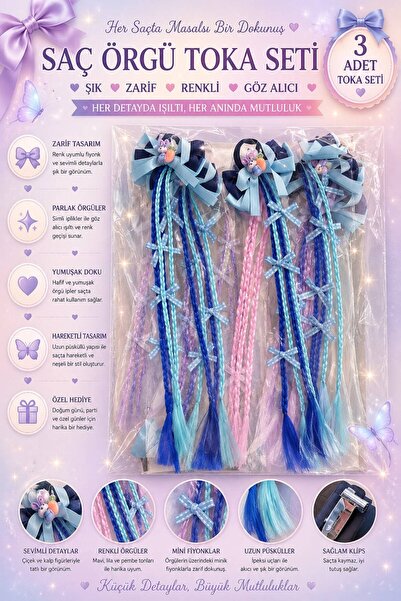 İlkbenaldim Set of 3 Colorful Braided Tassel Hair Clips for Girls – with Bows...