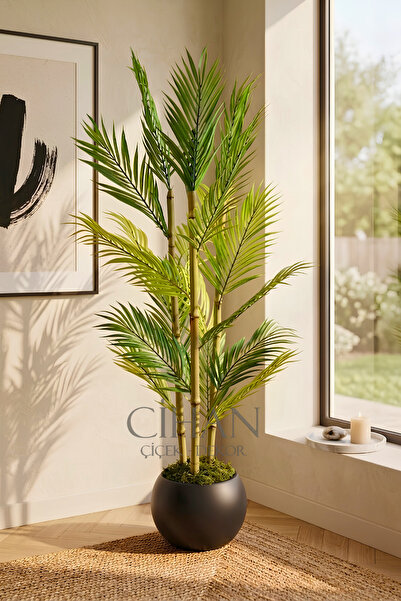 Cihan Çiçekçilik Yapay 3 Bambulu Çikas Palmiye Ağacı 150 cm 27*33 Küre Saksılı