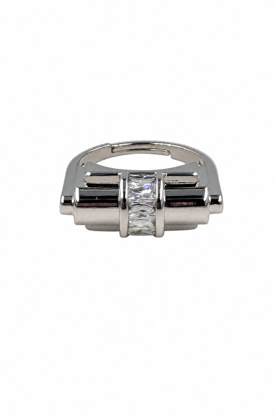 Jack Ferrero Modern Design Zircon Stone Geometric Gray Steel Ring