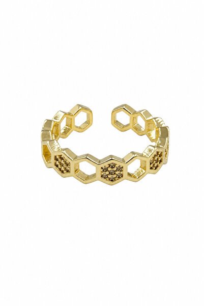 Jack Ferrero Adjustable Honeycomb Patterned Yellow Tone Stylish Ring