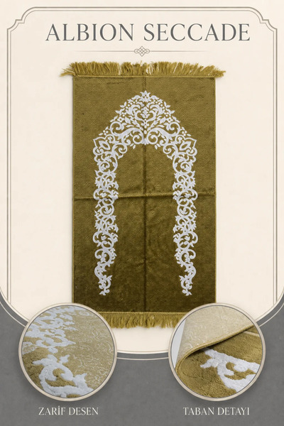 İlkbenaldim Albion Prayer Rug Velvet Soft Textured Mihrap Patterned Prayer Ma...