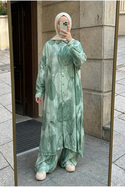 Kirazca Butik Set de două piese pentru femei, cămașă și pantaloni kimono supr...