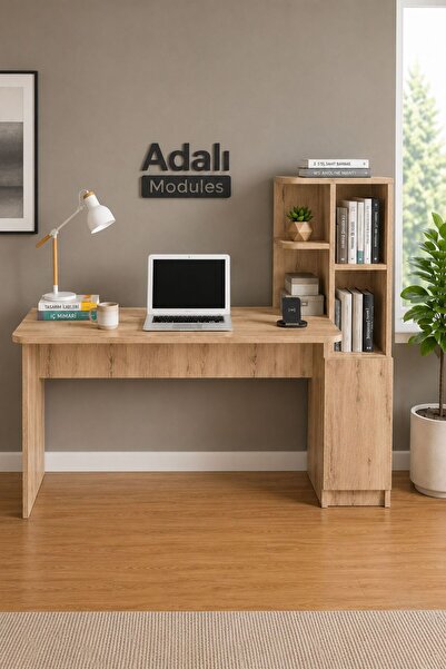 ADALIMODULES Ders Çalışma Masası Kavisli Kitaplıklı 120 CM Çalışma Masası Öğr...