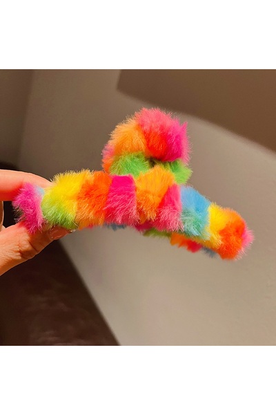 Glamluxe Women's Colorful Plush Coated Rainbow Design Large Size Hair Clip