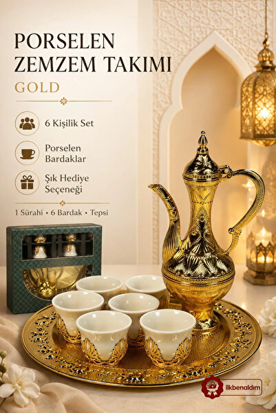 İlkbenaldim 6-Person Gold Porcelain Hajj Umrah Catering Set