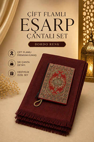 İlkbenaldim Simli Çantalı Eşarp Set - Kırmızı
