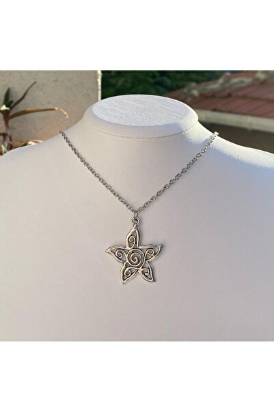 Pinky Lady Large Spiral Star Necklace with Steel Chain