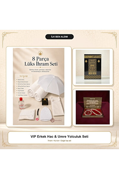 İlkbenaldim Vip Men's Hajj Umrah Travel Set – 8 Piece Bamboo Ihram, Quran, an...