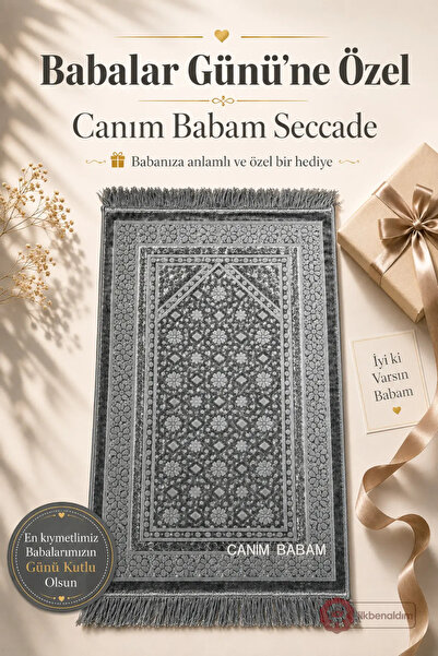 İlkbenaldim Father's Day Special My Dear Dad Written Begüm Prayer Rug - Gray
