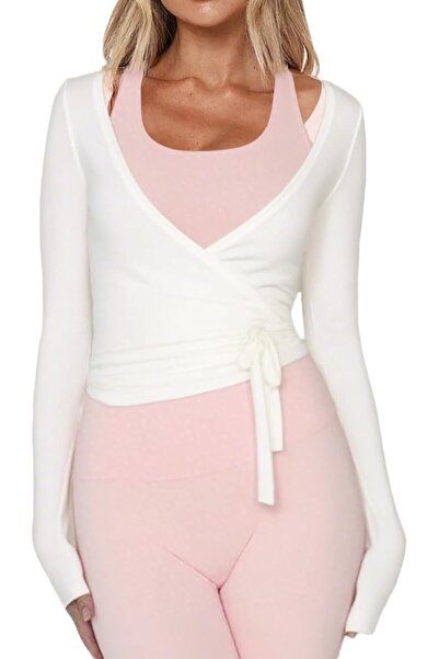 GENERAL Y2K Wrap Top Long Sleeve Blouse for Women Ballet Yoga Practice