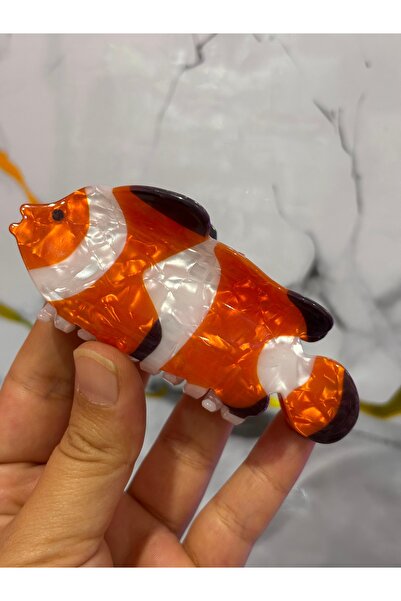 MODA Orange Clown Fish Figured Large Hairpin – Colorful Line Patterned Hair Clip