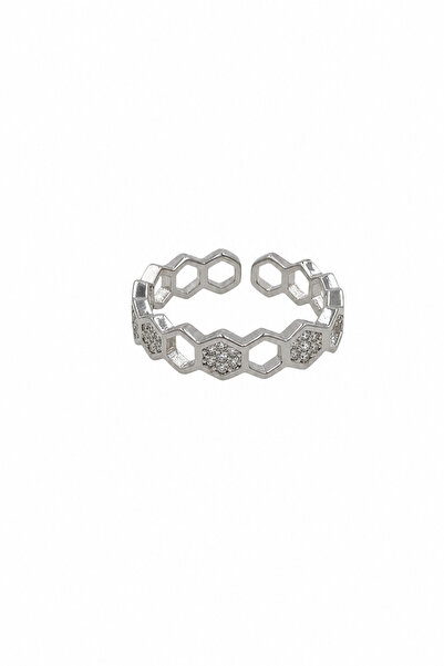 Jack Ferrero Adjustable Honeycomb Pattern Modern Steel Ring with Shiny Detail