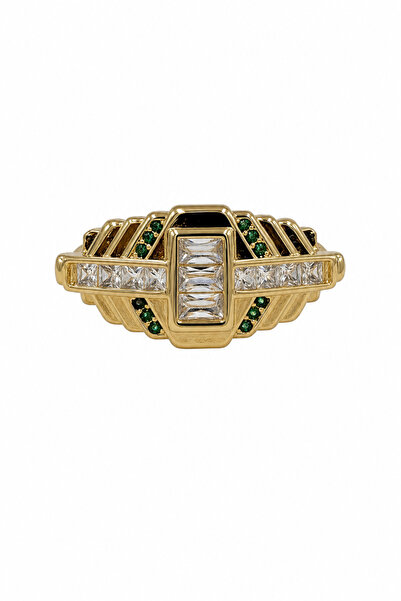 Jack Ferrero Stylish Women's Ring with Yellow Stone and Geometric Pattern