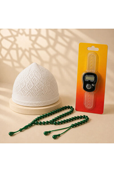 İlkbenaldim 3 Piece Men's Hajj and Umrah Gift Set – Skullcap, Prayer Beads an...