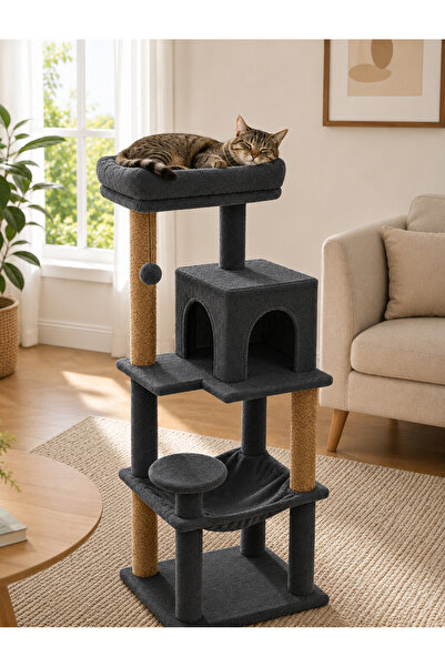 Nursoft DUMAN Çok Katlı Yıkanabilir Kumaşlı Kedi Tırmalama ve Oyun Evi – Yata...