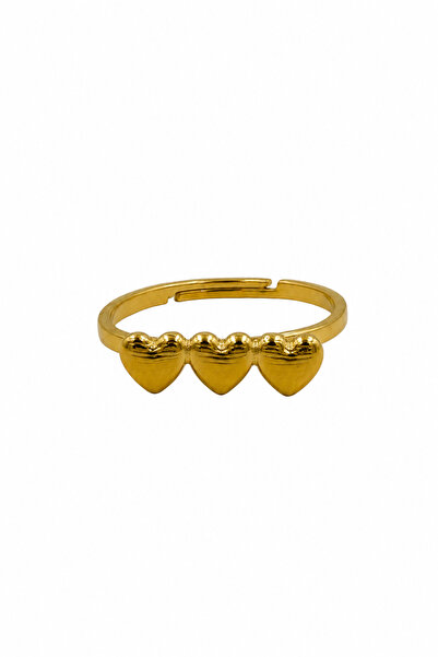 Jack Ferrero Three Heart Adjustable Yellow Color Steel Ring for Women and Men