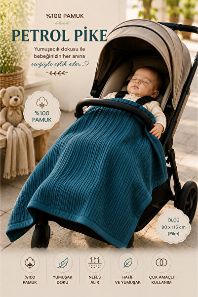 L' Atelier MiDuMi Baby, 100% Cotton, 90X115 Cm, Petrol Green Pique